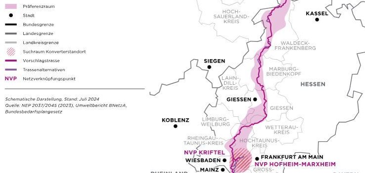 Präferenzraum mit Vorschlagstrasse Rhein-Main-Link