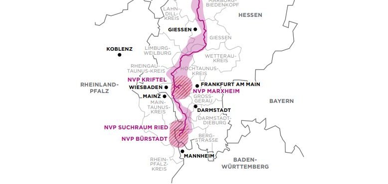 Präferenzraum mit Vorschlagstrasse -  Energiekorridor Rhein-Main-Link